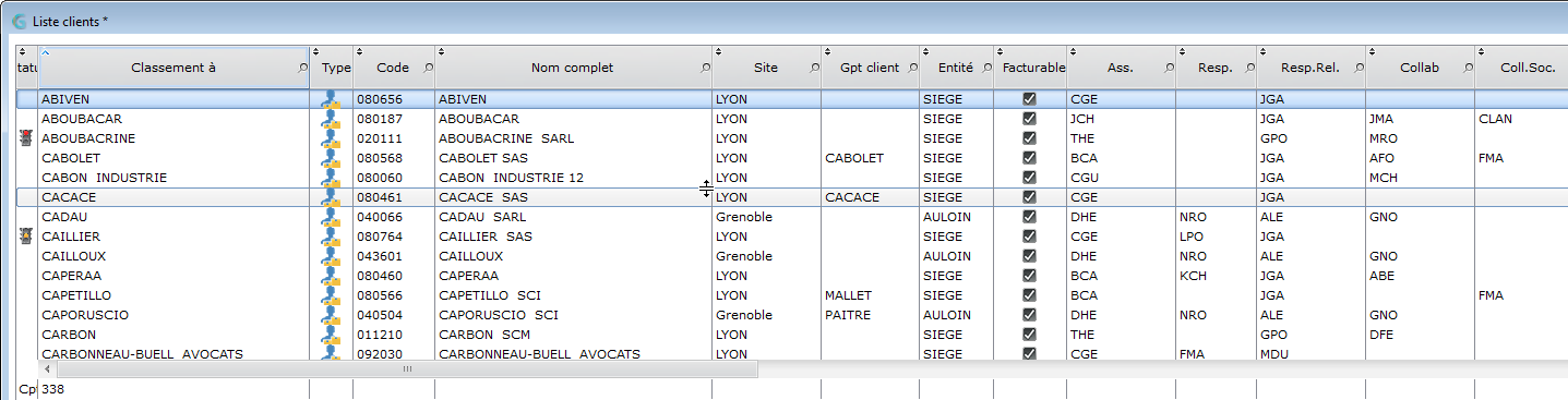 Liste clients