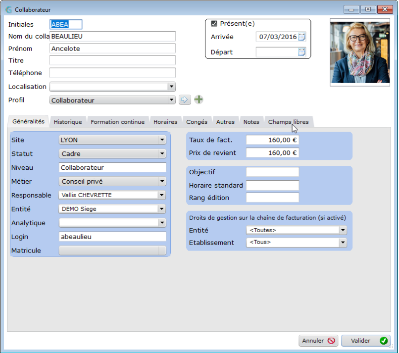 Fiche collaborateur Fiche collaborateur
