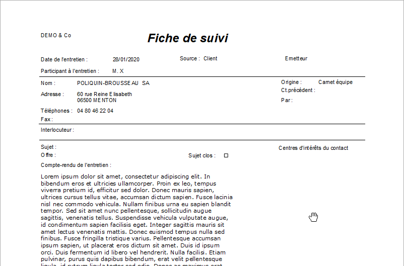 Fiche de suivi
