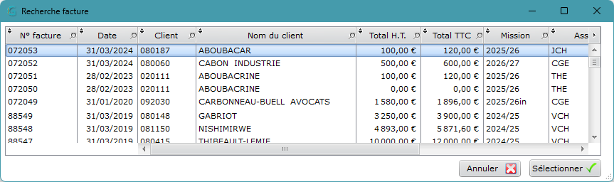 Sélection d'un document existant