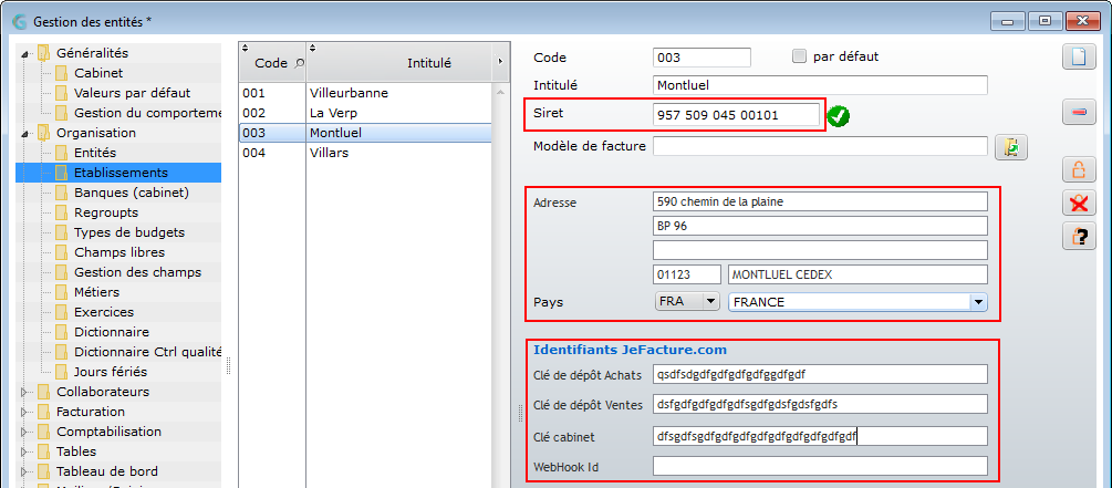 Config établissement