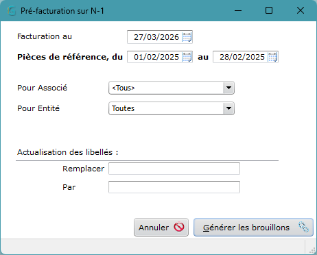 Préfacturation sur N-1