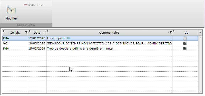 Commentaires liste Commentaires liste