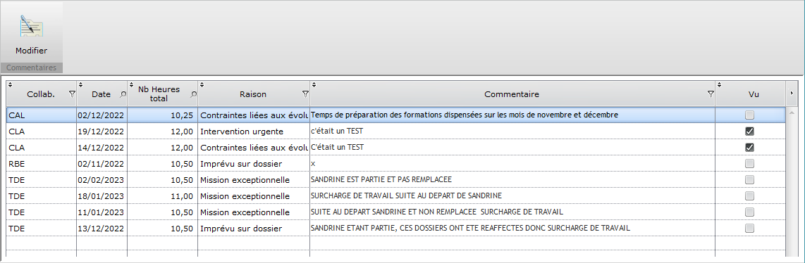 Commentaires liste Commentaires liste